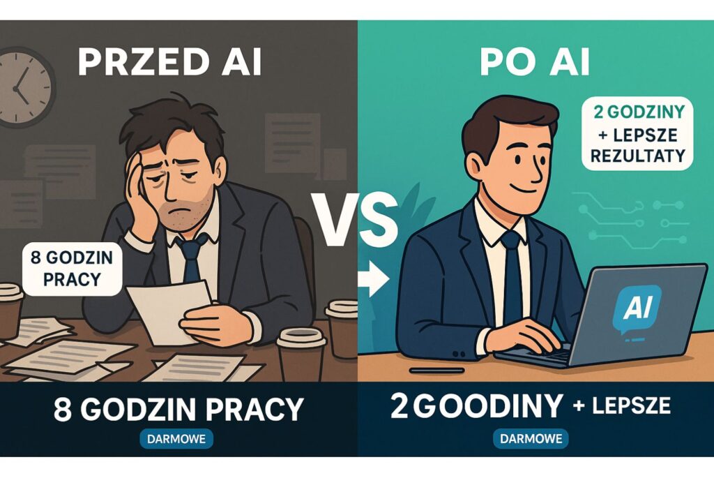 Kalkulator ROI pokazujący oszczędności z używania darmowych narzędzi AI versus tradycyjne metody biznesowe